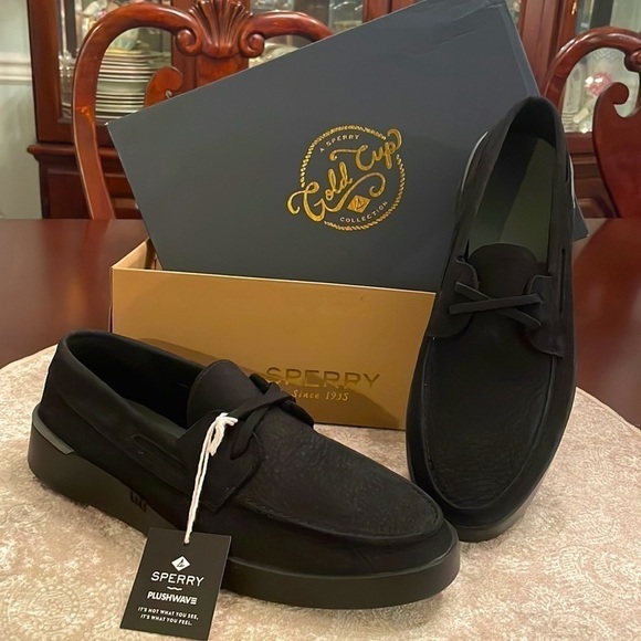 Brand New Sperry Men's Gold Cup Waterproof Nubuck PLUSHWAVE Cup Boat Shoe Black - Picture 14 of 14